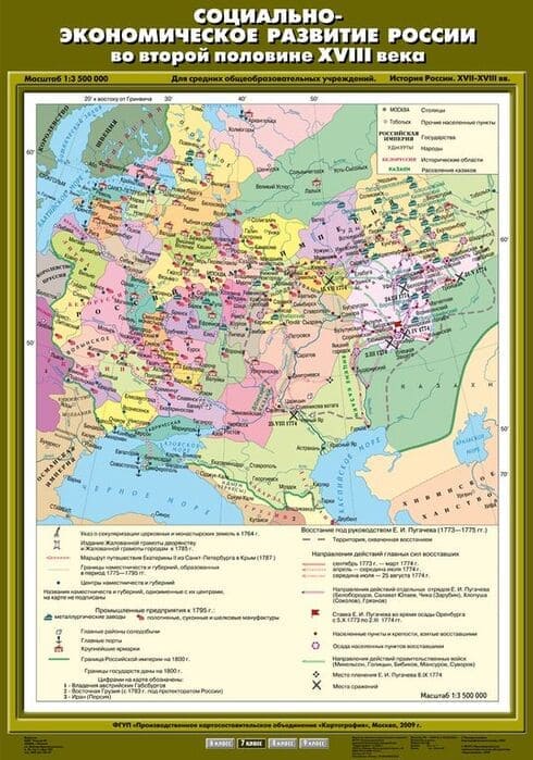 Социально-экономическое развитие России во второй половине XVIII века (Карта. История России 7 кл.) 