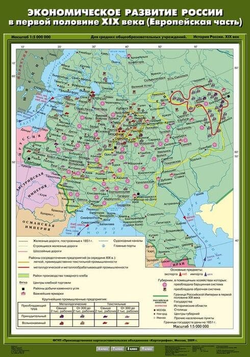 Экономическое развитие России в первой половине XIX в (Европейская часть) (Карта. История России)