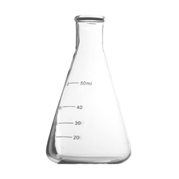 Колба коническая 50 мл стеклянная без шлифа со шкалой Колба коническая 50 мл стеклянная без шлифа со шкалой