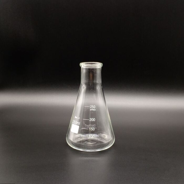 Колба коническая 250 мл стеклянная без шлифа со шкалой Колба коническая 250 мл стеклянная без шлифа со шкалой