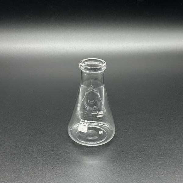 Колба коническая 100 мл стеклянная без шлифа со шкалой Колба коническая 100 мл стеклянная без шлифа со шкалой