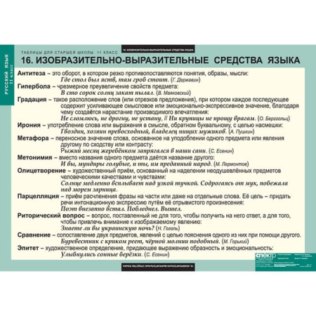 Русский язык (Комплект таблиц 16 шт. 11 кл.) 5-8662-016